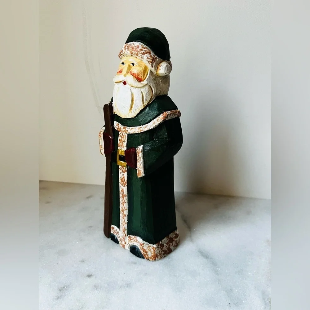 Handcrafted Santa Claus Figurine - Green and White